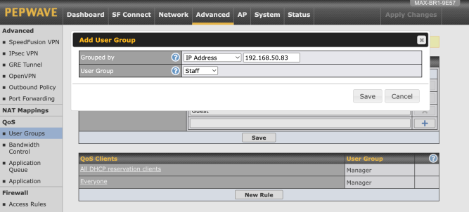 Utilizing Peplink QoS Bandwidth User Groups 12 Peplink QoS User Group IP address