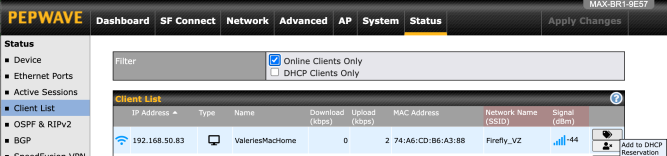 Utilizing Peplink QoS Bandwidth User Groups 11 Peplink client list
