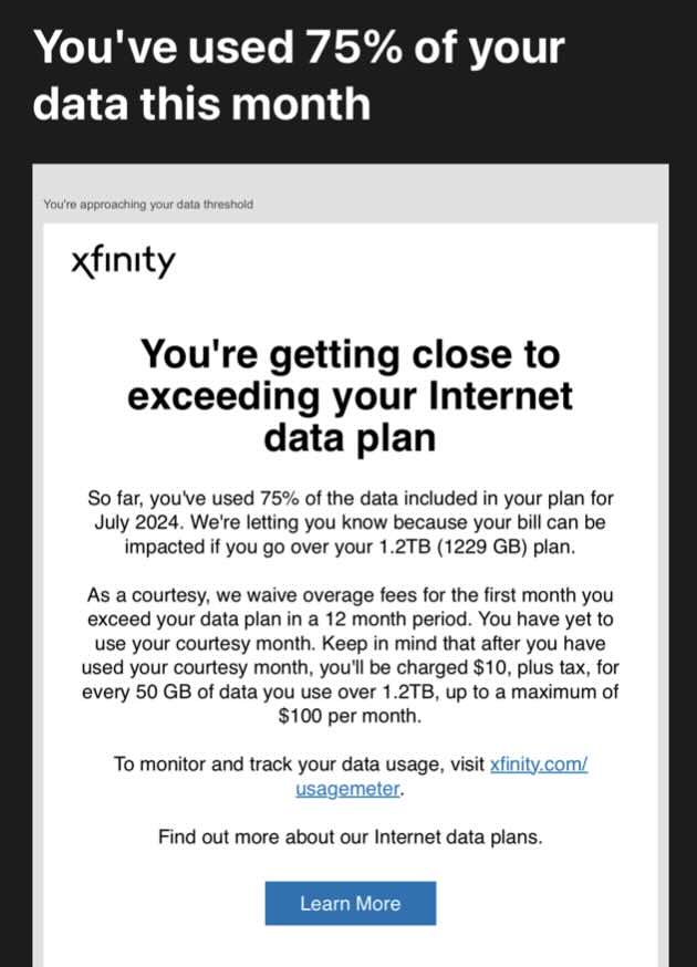 Prevent Data Usage Overage Charges with a Secondary Internet Service 7 Xfinity usage email