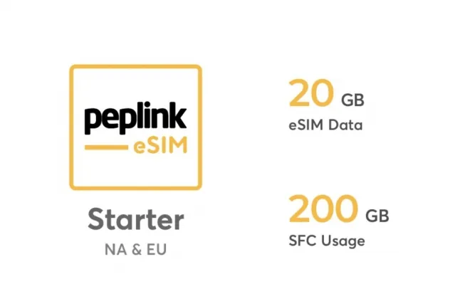 Peplink NA & EU eSIM Data - Starter - 20GB eSIM Data / 200GB SFC Usage - 1 Year Valid - *SFC-CN-S-A